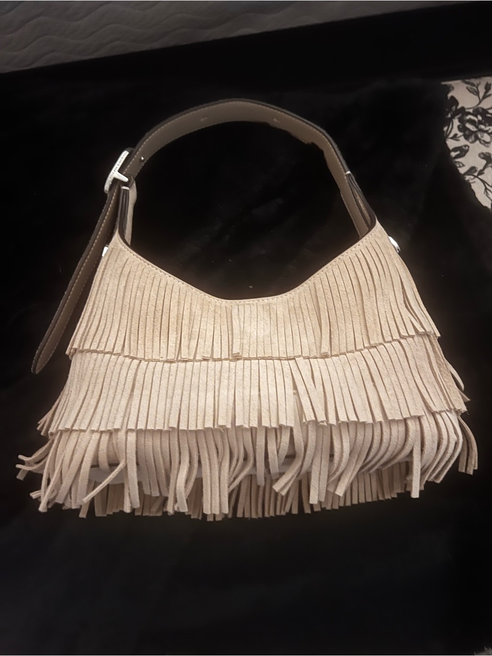 kate spade Cream Suede Fringe Shoulder Bag - Picture 1 of 3